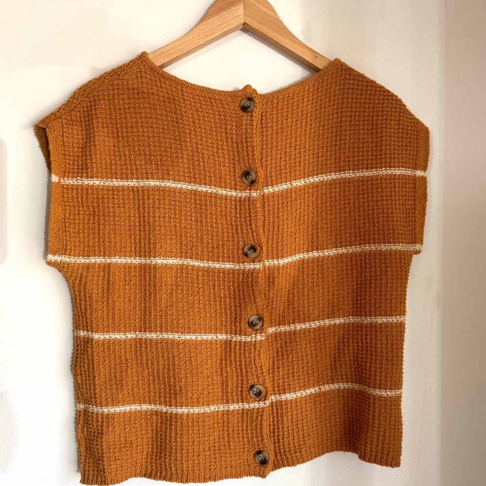 Madewell Tan and White Striped Short Sleeve Top - Picture 4 of 5